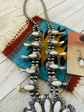 Load image into Gallery viewer, Navajo Sterling Silver &amp; White Buffalo Squash Blossom Necklace &amp; Earrings Set