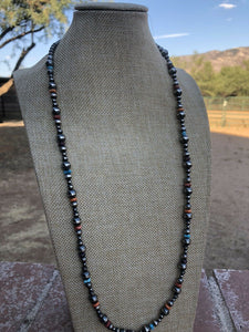 Navajo Multi Stone & Sterling Silver Beaded Necklace 30 inches
