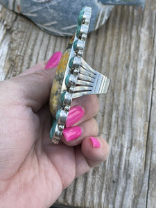 Navajo Sterling Bumblebee Jasper  and Turquoise Stone Ring Sz 9.5