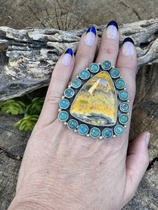 Navajo Turquoise & Bumble Bee Cluster Jumbo Ring Size 7