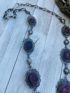 Vintage Navajo Purple Spiny Oyster & Sterling Silver Cluster Necklace Signed