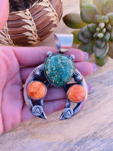 Load image into Gallery viewer, Navajo Sterling Silver, Turquoise &amp; Orange Spiny Naja Pendant By Chimney Butte