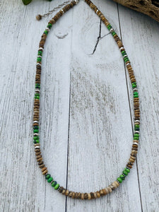 Navajo Jasper, Turquoise And Sterling Silver Beaded Necklace