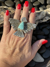 Load image into Gallery viewer, Navajo Turquoise Sterling Tufa Cast Thund Ring Signed Delbert Arviso