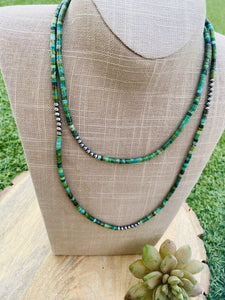 Navajo Turquoise & Sterling Silver Beaded 40 Inch Necklace