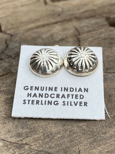 Navajo Sterling Silver Concho Post Hand Stamped Earrings