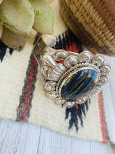 Load image into Gallery viewer, Unique Navajo Sterling Silver &amp; Rainbow Stone Signed Cuff Bracelet
