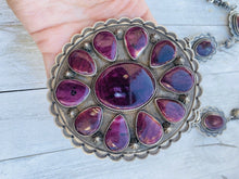 Load image into Gallery viewer, Vintage Navajo Purple Spiny Oyster &amp; Sterling Silver Cluster Necklace Signed