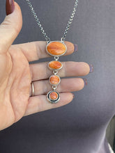 Load image into Gallery viewer, Navajo Orange Spiny Circle &amp; Sterling Silver 4 Stone Lariat Necklace