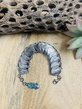 Load image into Gallery viewer, Navajo Turquoise &amp; Sterling Silver Liberty Dime Bracelet By James McCabe
