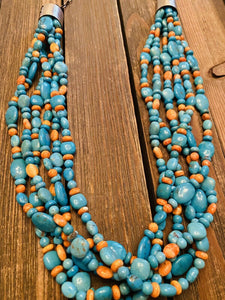 Navajo Turquoise, Spiny & Sterling Silver 6-Strand Beaded Necklace