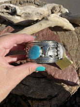 Load image into Gallery viewer, Vintage Navajo Sterling Silver &amp; Kingman Turquoise Non Working Watch Bracelet