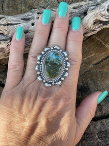 Navajo Sterling Silver Turquoise Statement Ring Size 6.5