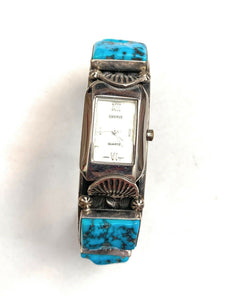 Vintage Navajo Turquoise & Sterling Silver Watch Cuff Signed