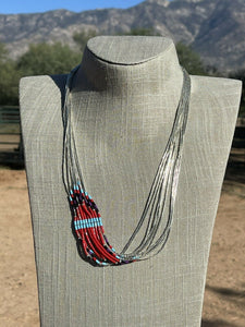 Navajo Liquid Silver & Multi Stone Beaded Cascading Necklace