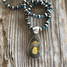 Load image into Gallery viewer, Navajo Jumbo Bumble Bee Jasper &amp; Sterling Silver Pendant Signed Wydell Billie