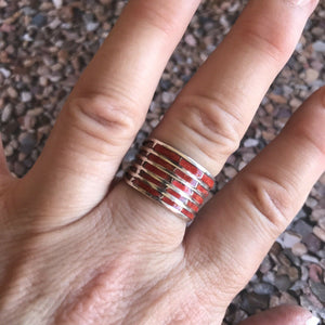 Navajo Sterling Silver Red Fire Opal Stacker Ring