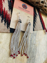 Load image into Gallery viewer, Navajo Coral &amp; Sterling Silver Beaded Tassel Dangle Earrings