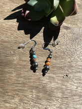 Load image into Gallery viewer, Navajo Sterling Silver Pearl, Turquoise &amp; Spiny Spice Beaded Earrings