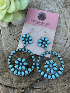 Navajo Sleeping Beauty Turquoise Sterling Silver Dangle Earrings artist Spencer