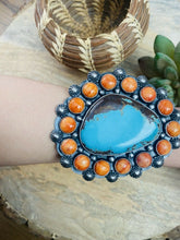 Load image into Gallery viewer, Navajo Orange Spiny, Turquoise &amp; Sterling Silver Cuff Bracelet Signed