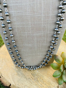Navajo Sterling Silver Navajo Pearl Beaded Necklace 60 Inch