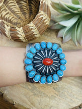 Load image into Gallery viewer, Navajo Red Spiny, Turquoise &amp; Sterling Silver Cuff Bracelet Signed