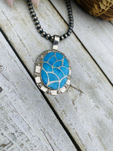 Load image into Gallery viewer, Vintage Zuni Turquoise &amp; Sterling Silver Inlay Pendant Signed