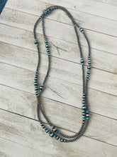 Load image into Gallery viewer, Navajo Turquoise &amp; Sterling Silver Pearl Beaded 60 Inch Necklace