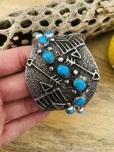 Load image into Gallery viewer, Navajo Turquoise &amp; Sterling Silver Cuff Bracelet Signed
