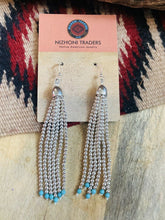 Load image into Gallery viewer, Navajo Turquoise &amp; Sterling Silver Beaded Tassel Dangle Earrings