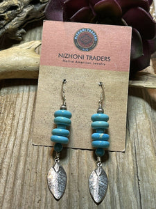 Navajo Sterling Silver & Blue Turquoise Leaf Dangle Earrings