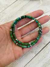 Load image into Gallery viewer, Navajo Turquoise &amp; Sterling Silver Beaded Wrap Bracelet