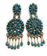 Load image into Gallery viewer, Stunning Navajo Sleeping Beauty Turquoise Sterling Dangle Earrings Artist LMB