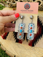 Load image into Gallery viewer, Navajo Natural Coral and Turquoise Cluster Post Earrings