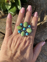 Load image into Gallery viewer, Navajo Sterling Sonoran Gold And Golden Hills Turquoise Cluster Ring Size 7