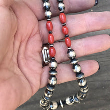 Load image into Gallery viewer, Navajo Sterling Silver Bead &amp; Natural Red Coral Necklace 21 Inches Long