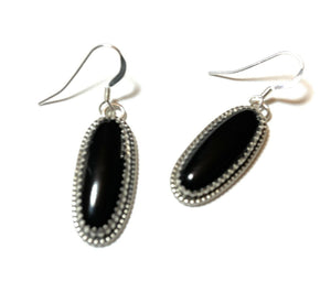 Navajo Sterling Silver Black Onyx Dangle Elegant Earrings Signed