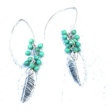 Load image into Gallery viewer, Navajo Sterling Silver &amp; Green Turquoise Bead Leaf Dangle Earrings