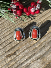 Load image into Gallery viewer, Navajo Sterling Silver And Coral Stud Earrings Signed