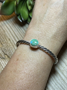 Navajo Sterling Silver Rope Twist Natural Turquoise Cuff Bracelet