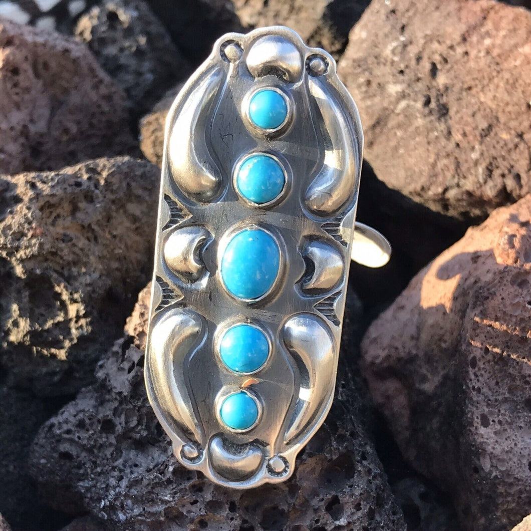 Navajo Sterling Silver  Turquoise 5 Stone Ring