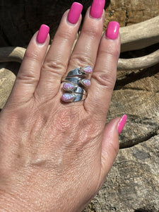 Navajo Sterling Silver Pink/ Purple Opal Adjustable 4 Stone Ring