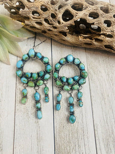 Navajo Sterling Silver & Sonoran Gold Turquoise Cluster Earrings By Ella Peter