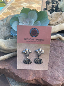 Navajo Sterling Silver Hand Stamped Fleur De Lis Dangle Earrings
