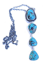 Load image into Gallery viewer, Navajo Sterling Silver &amp; Kingman Turquoise Lariat Necklace