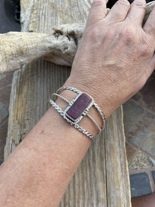 Navajo Purple Spiny Sterling Silver Cuff Bracelet Stamped W. Begay