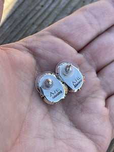 Navajo Sterling Silver And Coral Stud Earrings Signed