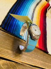Load image into Gallery viewer, Vintage Navajo Turquoise &amp; Sterling Silver Inlay Watch Cuff Signed