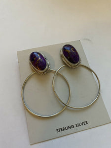 Navajo Sterling Silver & Purple Mohave Hoop Earrings
